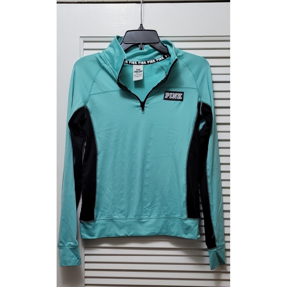 PINK Active wear Ultimate Quarter Zip Pullover Aqua Black XS Victoria Secrets